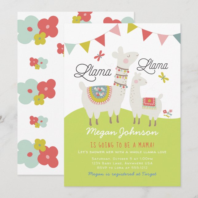 Scandi Boho Lama Baby Shower Inbjudan (Fram/baksida)
