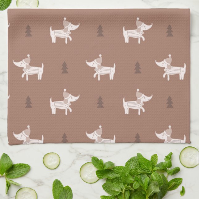 Scandi Dog & Christmas Trees Kitchen Towel Kökshandduk (Vikta)