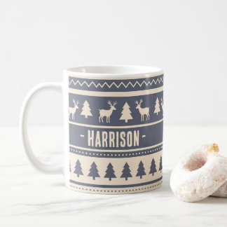 Scandi Fair Isle | Grå Ful Jultröja med eget namn Kaffemugg