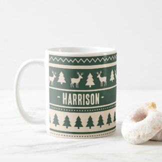 Scandi Fair Isle | Grön ful jultröja med eget namn Kaffemugg