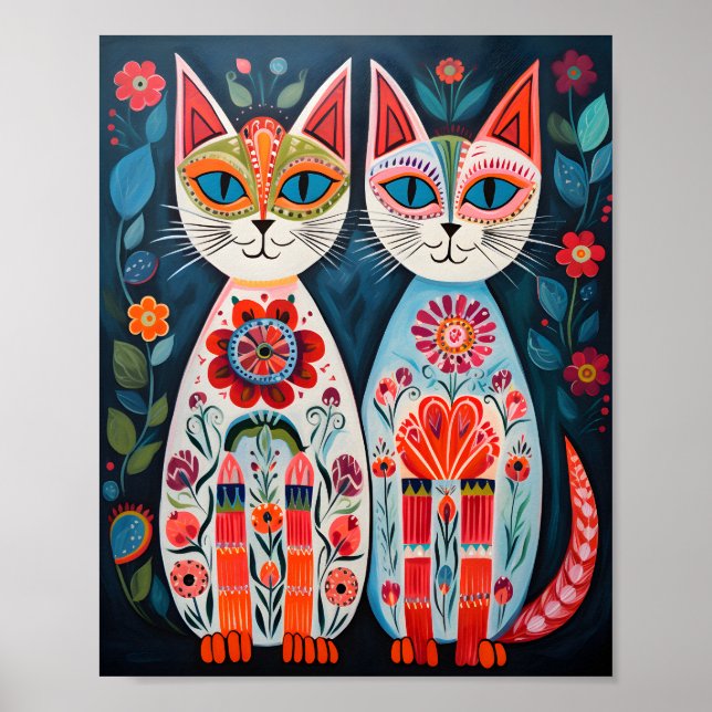 Scandi Folk Cats Poster (Framsidan)