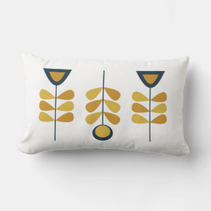Scandi Garden Blommigt Triplet i Mustard och Navy Lumbarkudde