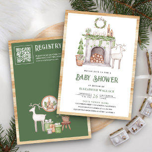 Scandi jul eldstad QR-kod baby shower Inbjudningar