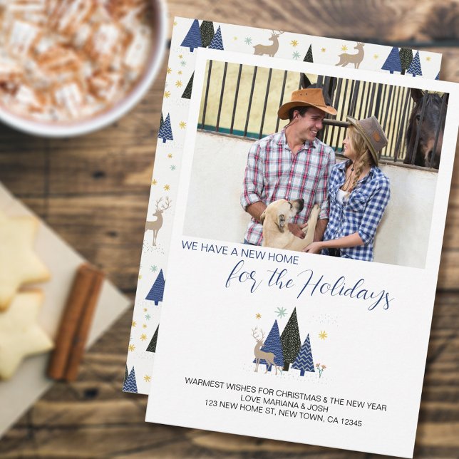 Scandi Julgran liggande foto Nytt adress Julkort (Skapare uppladdad)