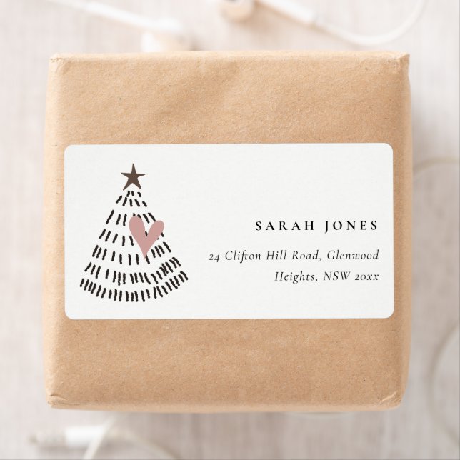 Scandi Minimal Blush Heart Christmas Tree Address Fraktsedel (Insitu)