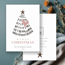 Scandi Minimal Blush Heart Christmas Tree Logo Julkort