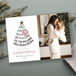 Scandi Minimal Blush Heart Christmas Tree Photo Julkort