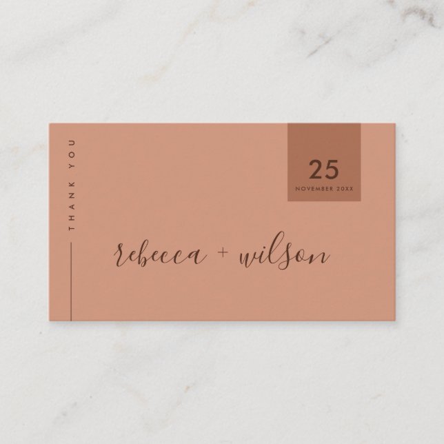SCANDI RUST PEACH ROSA MINIMAL BRÖLLOP TACK VISITKORT (Framsida)