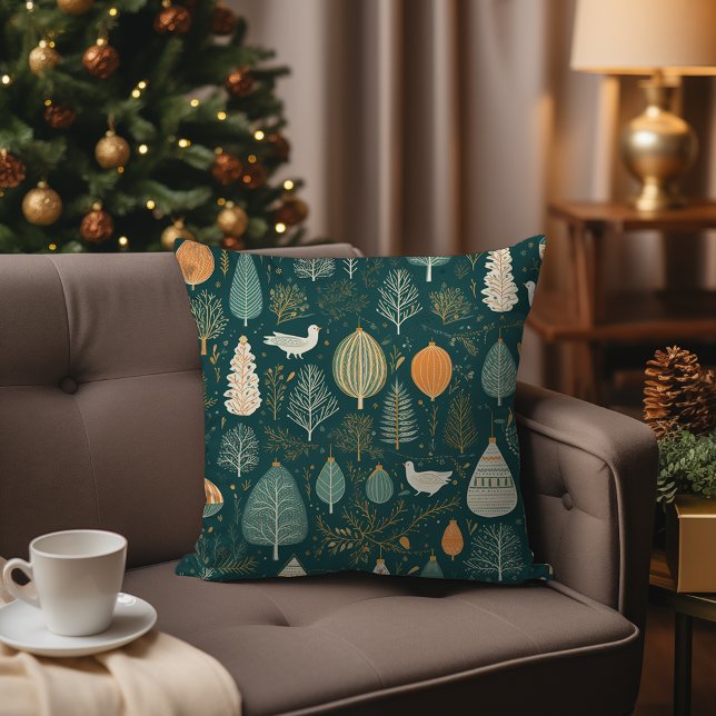 Scandi Sage Grönt Nordic Hygge Woodland jul Kudde (Nordic Scandinavian Sage Green Woodland Christmas Forest Throw Pillow – Modern Abstract Fir Trees)