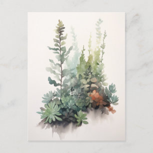 Scandi Succulents - Digital Watercolor Poster Vykort