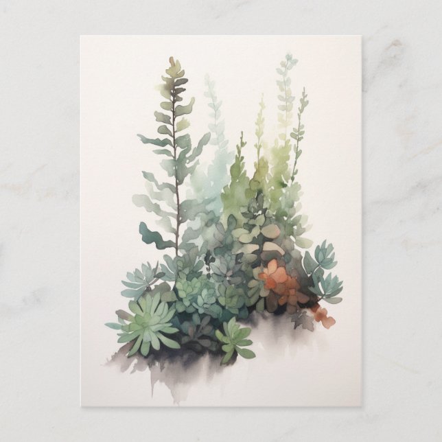 Scandi Succulents - Digital Watercolor Poster Vykort (Framsida)