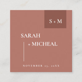 SCANDI TERRACOTTA RUST MONOGRAM BRÖLLOP WEBBPLATS FYRKANTIGT VISITKORT