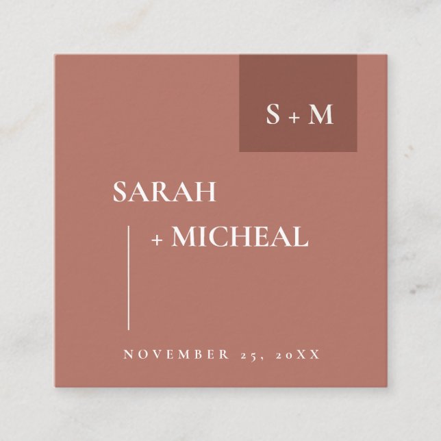 SCANDI TERRACOTTA RUST MONOGRAM BRÖLLOP WEBBPLATS FYRKANTIGT VISITKORT (Framsida)