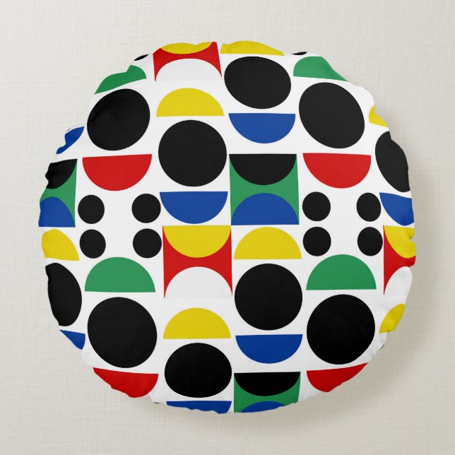 Scandinavian Bauhaus Mid-Century Mönster Rund Kudde (Framsidan)