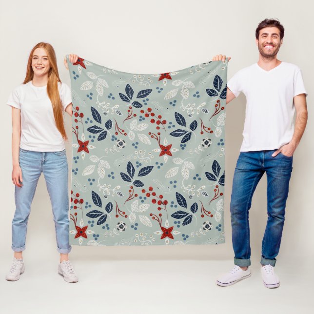 Scandinavian Blommigt Folk Art Seamless Mönster Fl Fleecefilt (På plats)