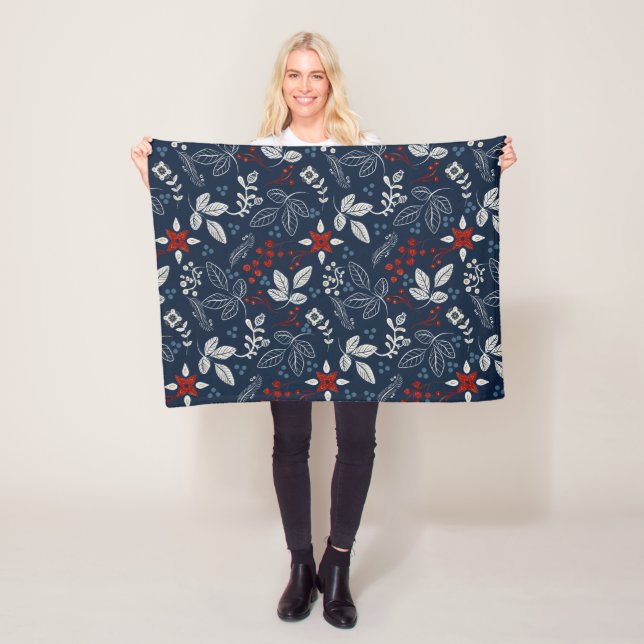 Scandinavian Blommigt Folk Art Seamless Mönster Fleecefilt (På plats)