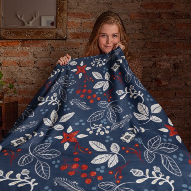Scandinavian Blommigt Folk Art Seamless Mönster Fleecefilt (Skapare uppladdad)