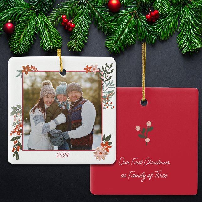 Scandinavian Blommigt Helgdag Photo Julgransprydnad Keramik (Skapare uppladdad)