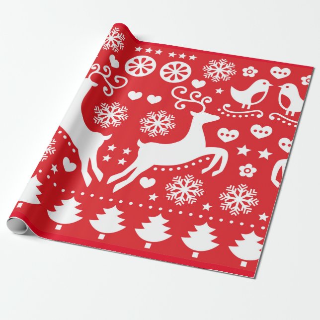 SCANDINAVIAN CHRISTMAS MÖNSTER GIFT WRAPPING PRESENTPAPPER (Utrullad)