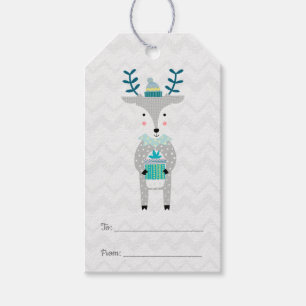Scandinavian Cute Reindeer God jul Presentetikett