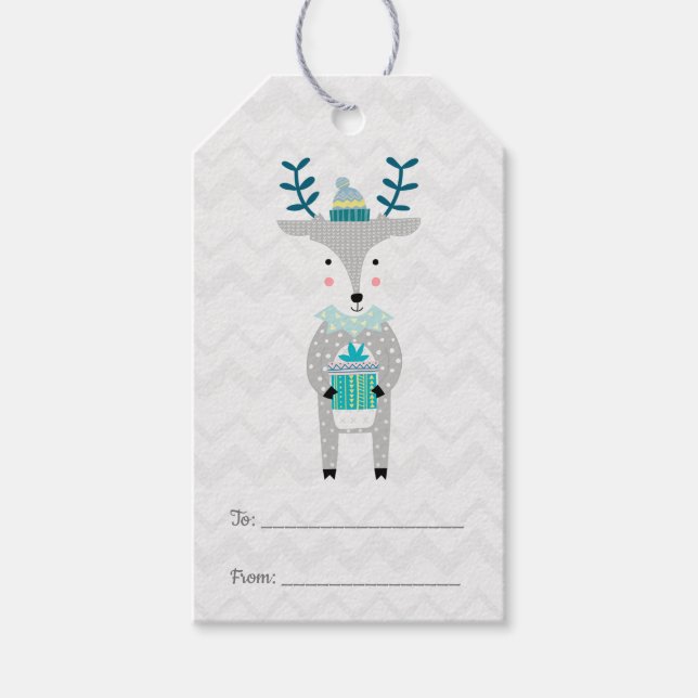 Scandinavian Cute Reindeer God jul Presentetikett (Framsidan)