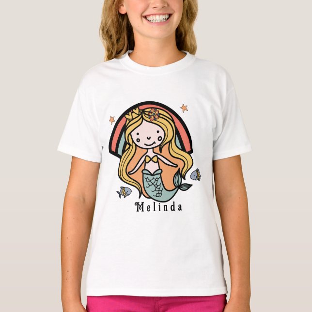 Scandinavian Cute Sjöjungfru Personlig Girl T Shirt (Framsida)