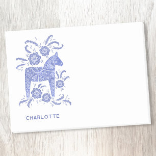Scandinavian Dala Horse Blue Personlig Post-it Block