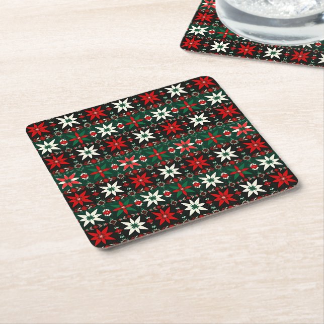 Scandinavian Fair Isle Christmas Edition 3 Underlägg Papper Kvadrat (Vinklad)