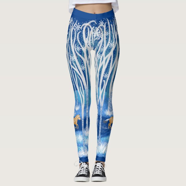 Scandinavian Fjord Winter Forest Dala Horse Leggings (Framsida)