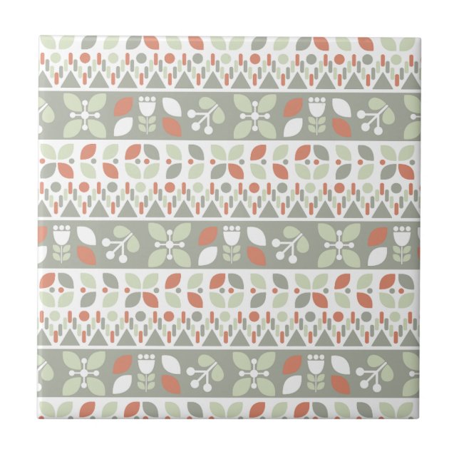  Scandinavian Floral Folk Design Pattern  Kakelplatta (Framsidan)
