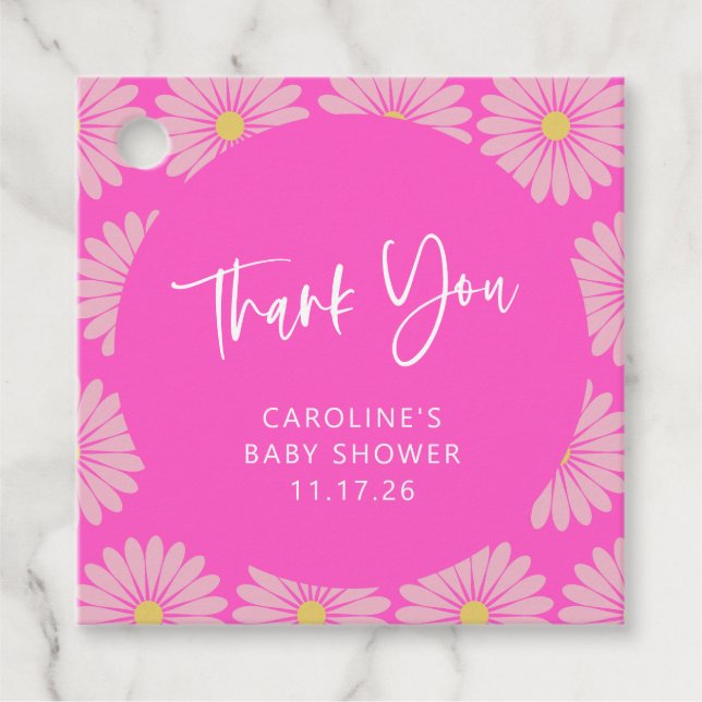 Scandinavian Flower Rosa Baby Shower Tack Gåvor Etiketter (Framsida)