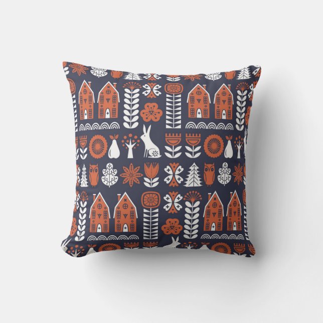 Scandinavian FolArt Vintage Mönster Kudde (Framsida)