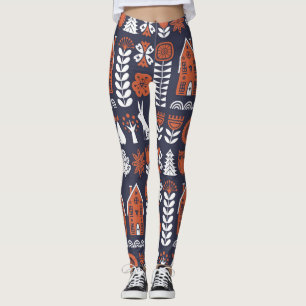 Scandinavian FolArt Vintage Mönster Leggings