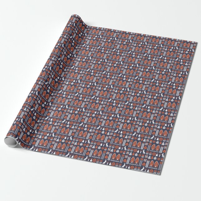 Scandinavian FolArt Vintage Mönster Presentpapper (Utrullad)