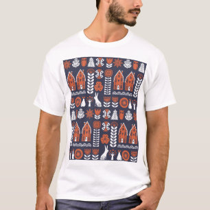 Scandinavian FolArt Vintage Mönster T Shirt