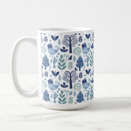 Scandinavian Folk Art Bird and Botanical Pattern M Kaffemugg