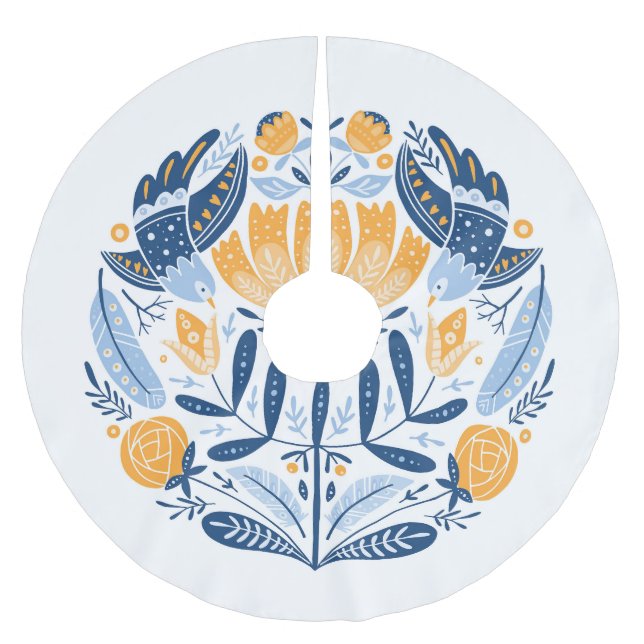 Scandinavian Folk Art Blommigt Ornament Julgransmatta Borstad Polyester (Framsidan)