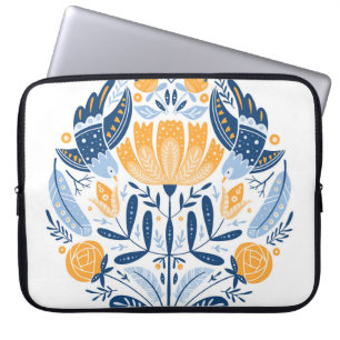 Scandinavian Folk Art Blommigt Ornament Laptop Fodral