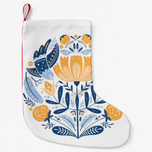 Scandinavian Folk Art Blommigt Ornament Liten Julstrumpa