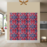 Scandinavian Folk Art Blommigt Tile Kakelplatta<br><div class="desc">Denna pulserande platta har en traditionell skandinavisk folkkonst mönster med ett djärvt rött, vitt och blått färg-system. Den invecklade utformningen av blommigten och de geometriska formerna framkallar en känsla av arv och charm, perfekt för att lägga till ett stycke Nordiska stil i alla utrymmen. Perfekt för kök, badrum eller som...</div>
