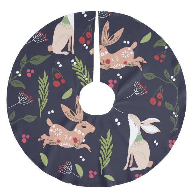 Scandinavian Folk Art Bunny Print Julgransmatta Borstad Polyester (Framsidan)