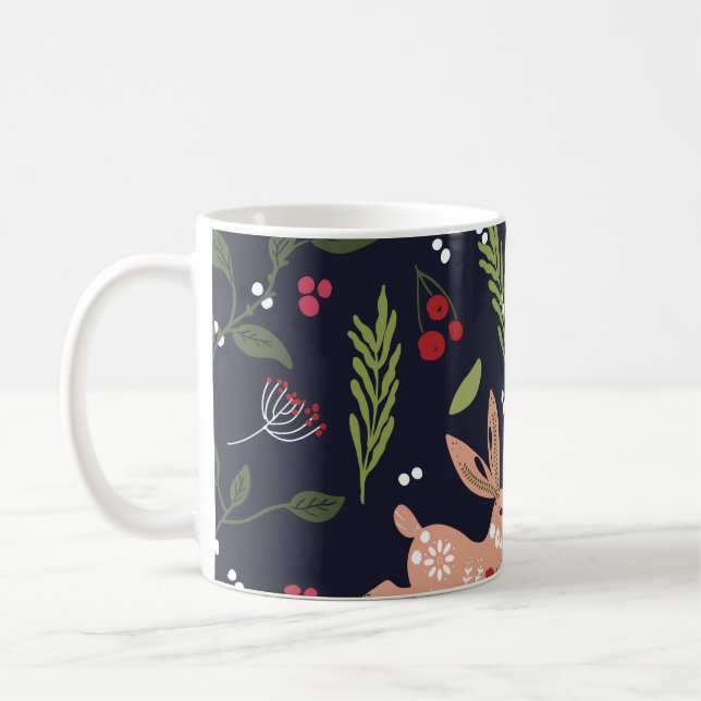 Scandinavian Folk Art Bunny Print Kaffemugg (Vänster)