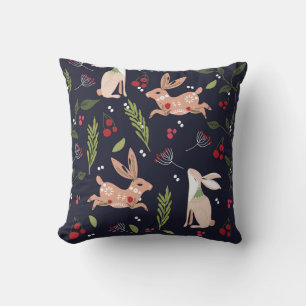 Scandinavian Folk Art Bunny Print Kudde