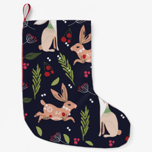 Scandinavian Folk Art Bunny Print Liten Julstrumpa