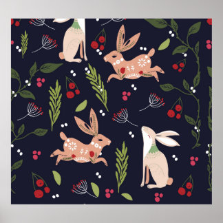 Scandinavian Folk Art Bunny Print Poster