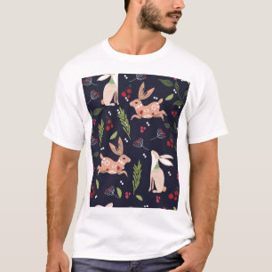 Scandinavian Folk Art Bunny Print T Shirt