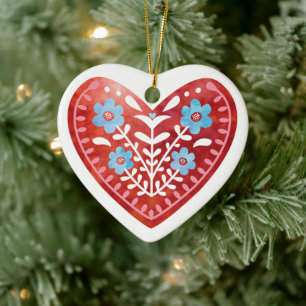 Scandinavian Folk Art Ceramic Ornament