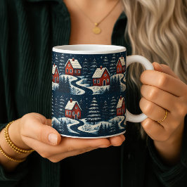 Scandinavian Folk Art Cozy Winter Cabin Mug Kaffemugg