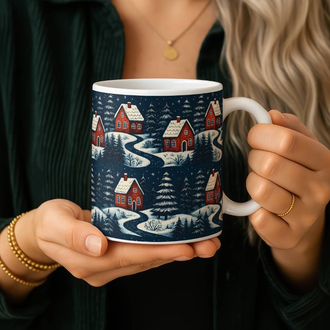 Scandinavian Folk Art Cozy Winter Cabin Mug Kaffemugg (Skapare uppladdad)