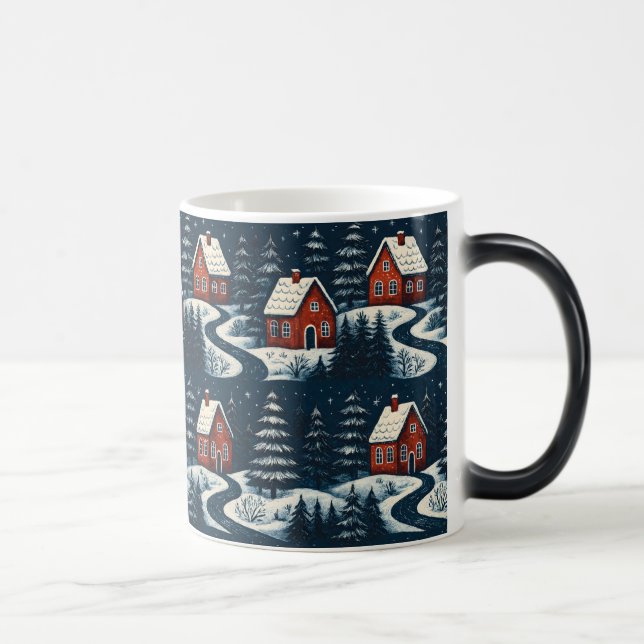 Scandinavian Folk Art Cozy Winter Cabin Mug Magisk Mugg (Höger)